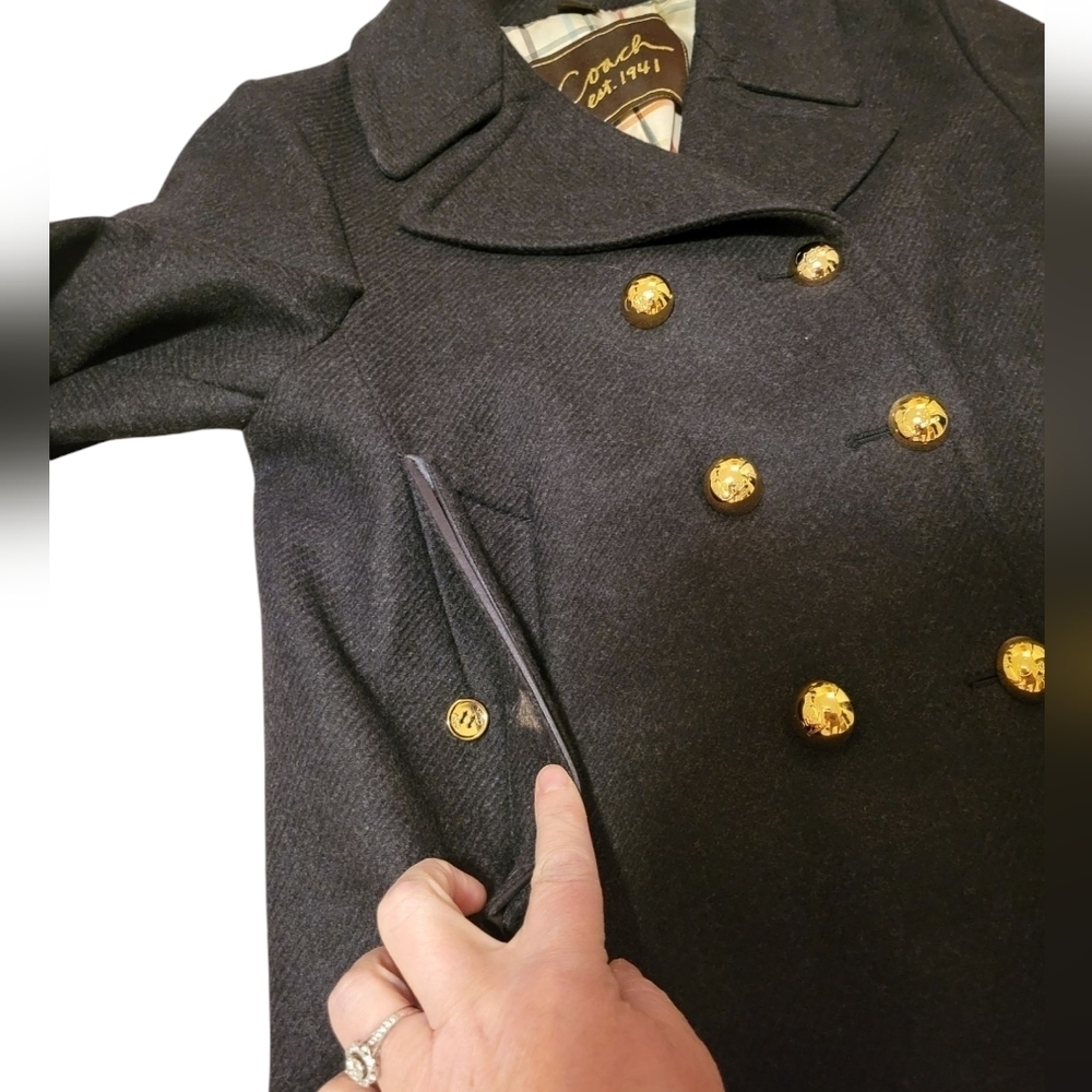 Coach 1941 Double Breasted Wool‎ Pea Coat Women's Size 10 Black w/ Gold Buttons - Picture 10 of 12